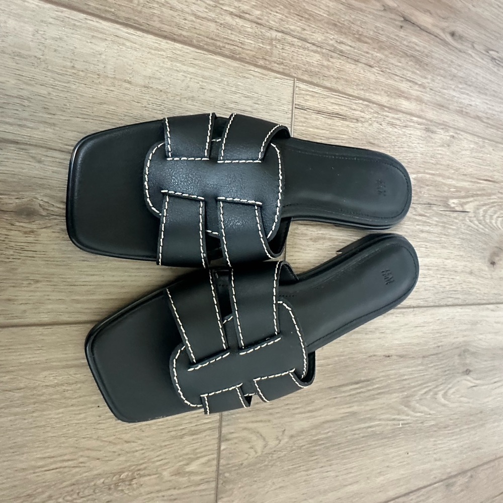 H&M Black Sandals with White Stitching